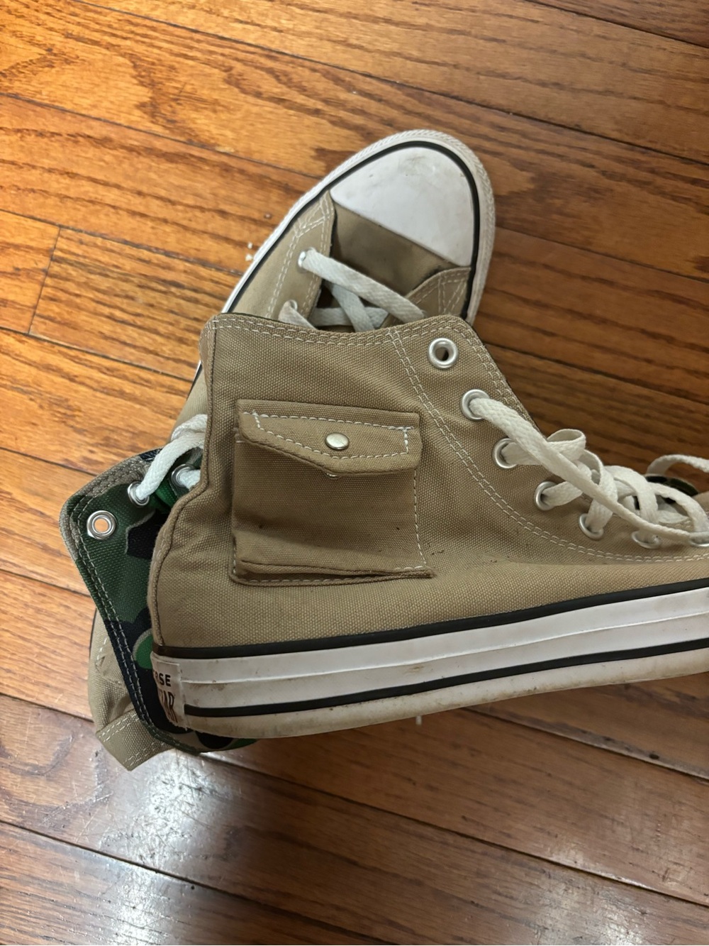 Men’s High-Top Canvas Sneakers in Tan with Green Camo Lining - Picture 9 of 9